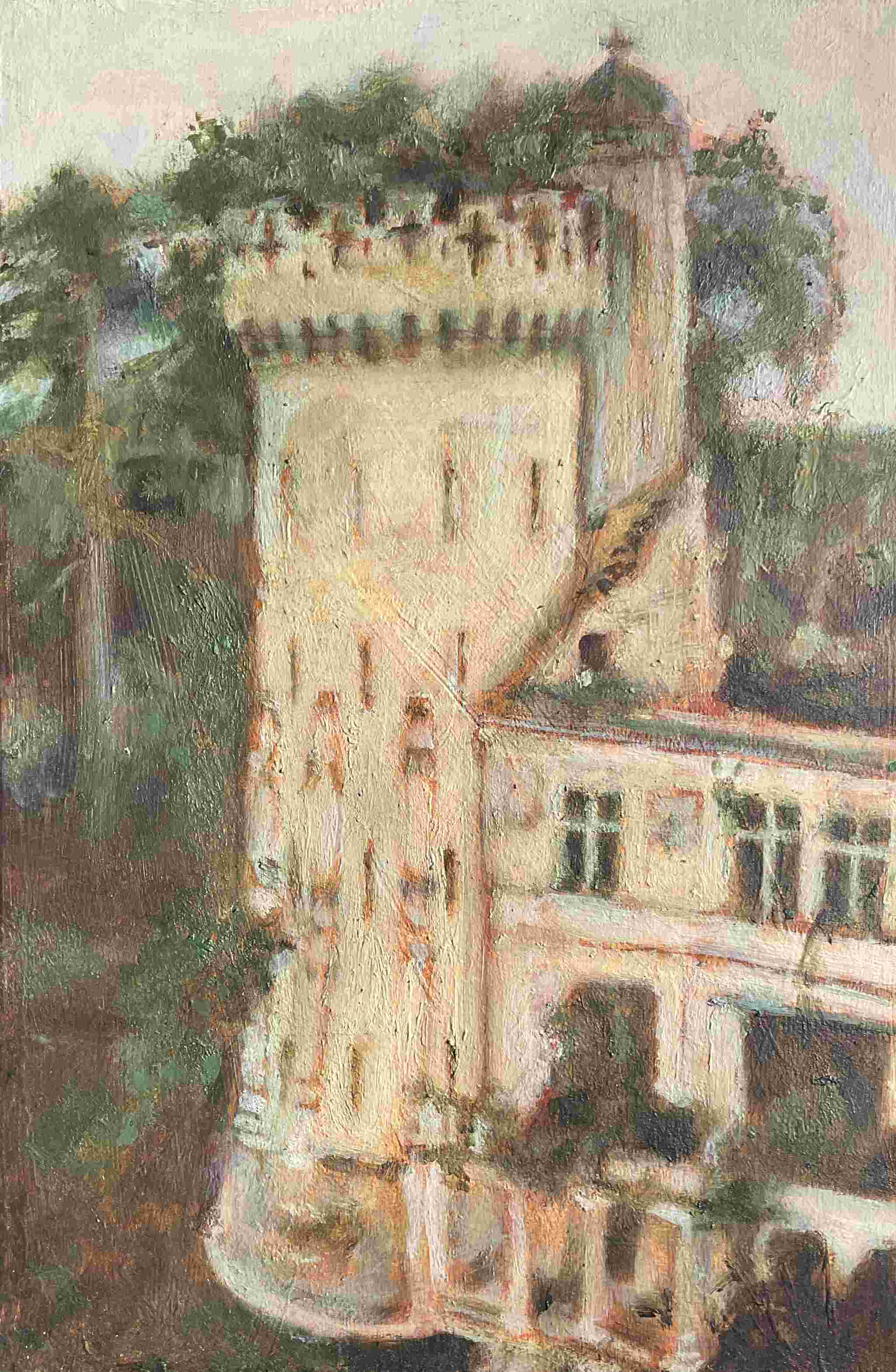 oil painting of old spooky castle